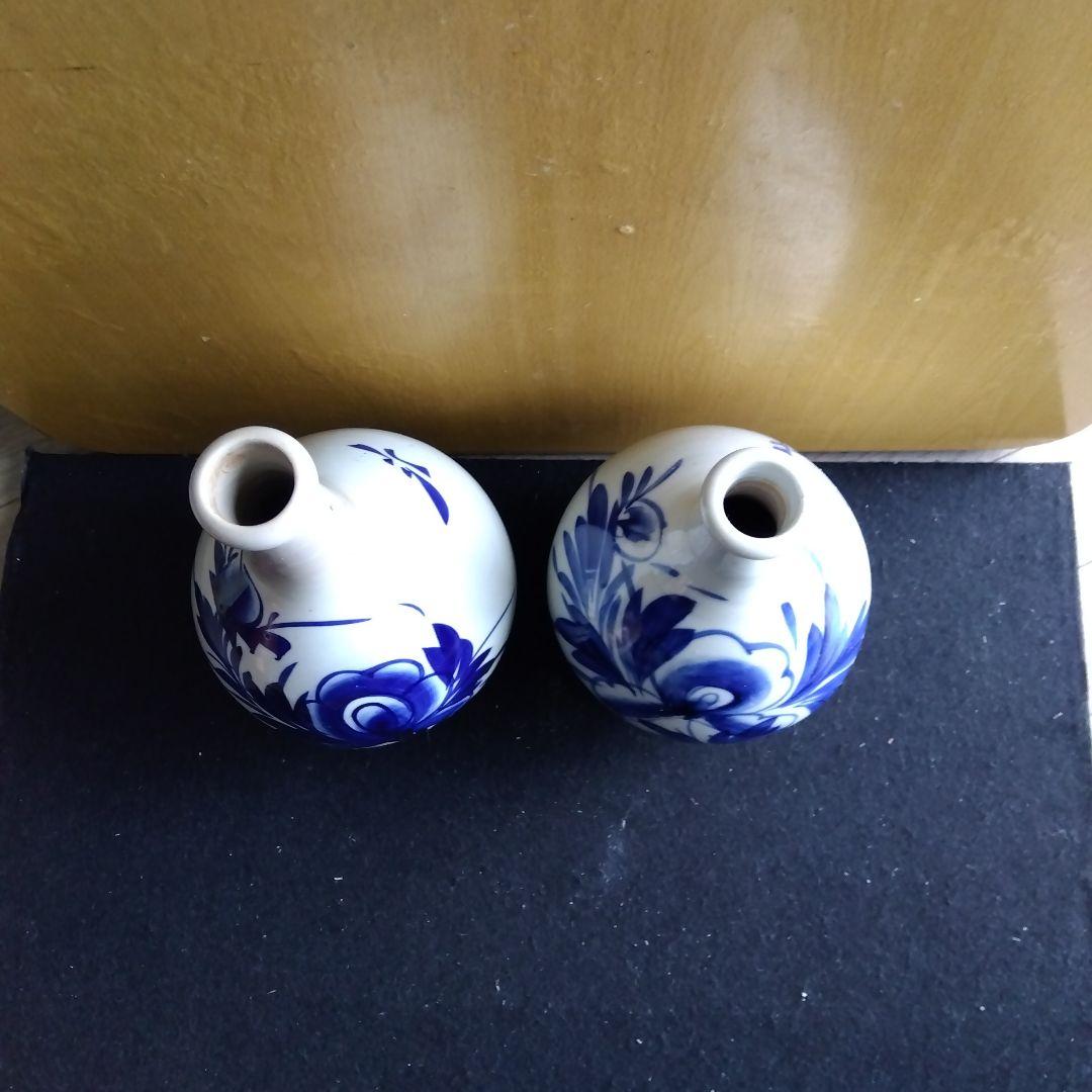 和骨董 　藍染付け 30㎝大徳利 白磁 　牡丹唐草　蜻蛉