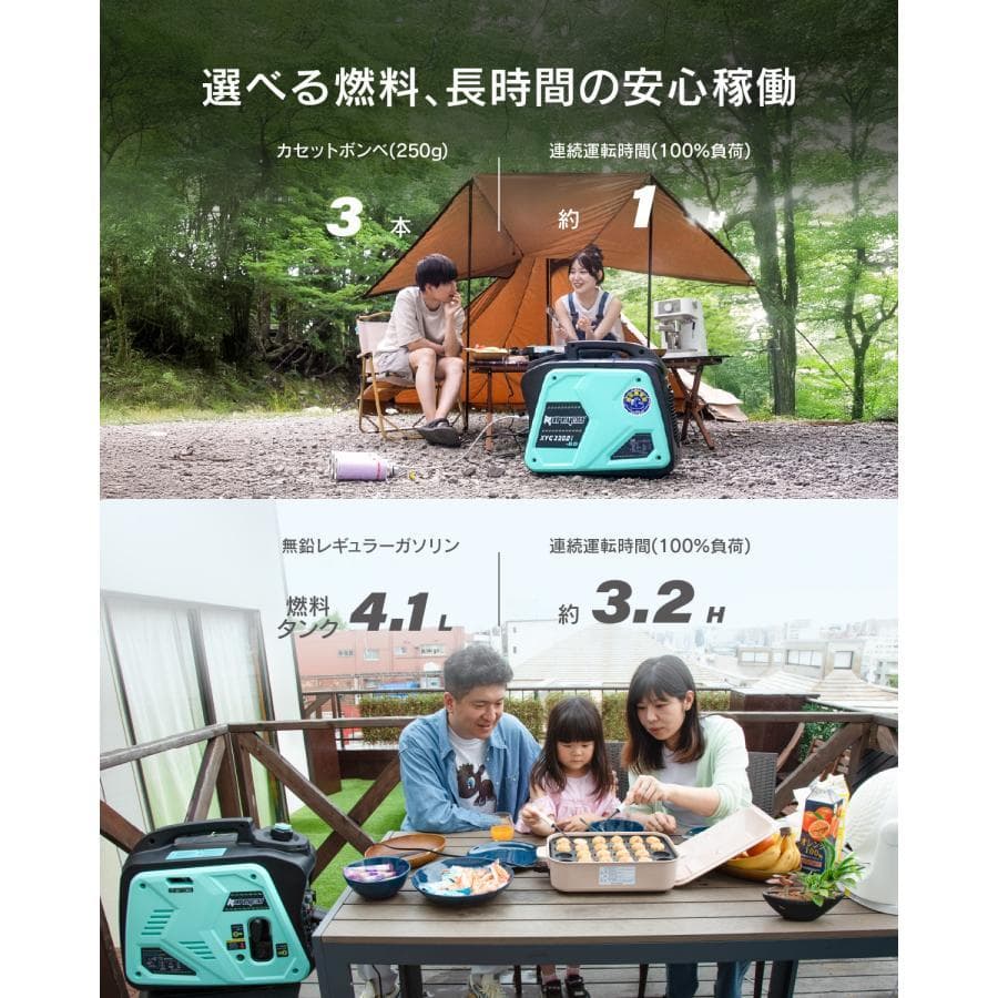 新仕様kareyouガス・ガソリン両用発電機★インバーター発電機静音式 カセット