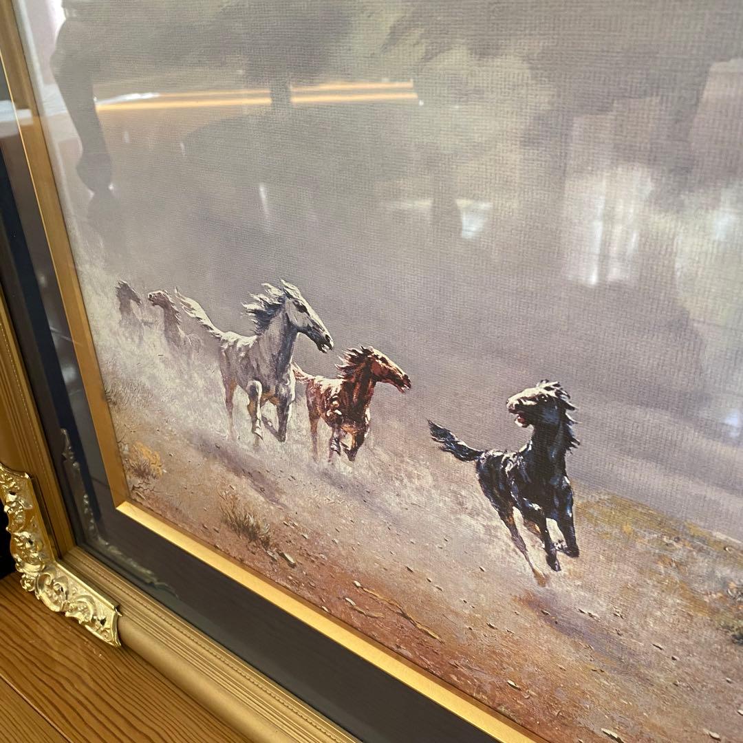 荒野の群馬 ペーテル・ニコライ・アルボ 馬 油彩画 油絵複製画 額付き