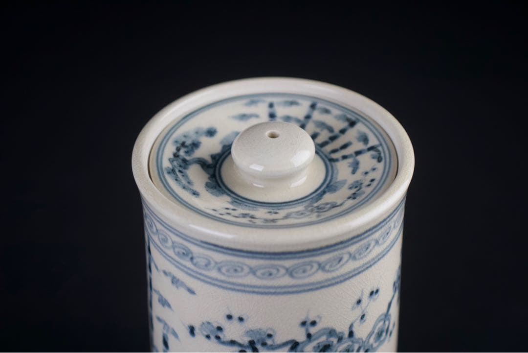 加藤唐三郎 造 染付 松竹梅 細水指 共箱 茶道具 中置