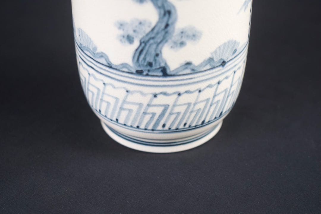 加藤唐三郎 造 染付 松竹梅 細水指 共箱 茶道具 中置