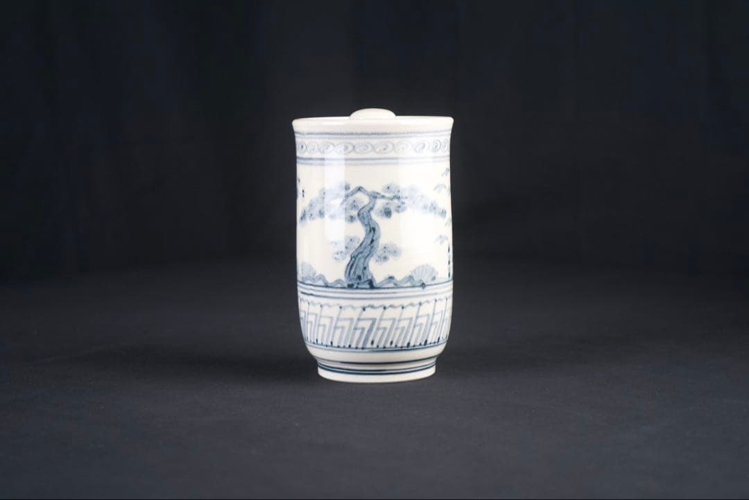 加藤唐三郎 造 染付 松竹梅 細水指 共箱 茶道具 中置