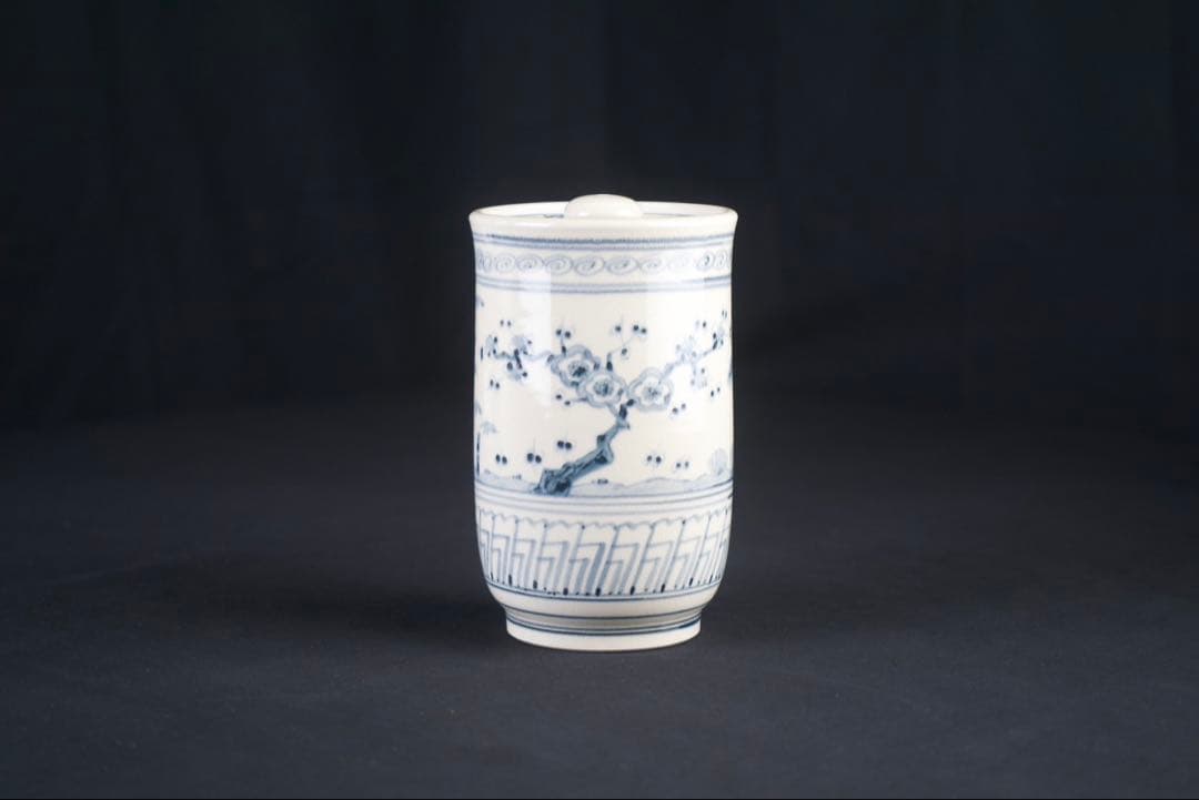 加藤唐三郎 造 染付 松竹梅 細水指 共箱 茶道具 中置