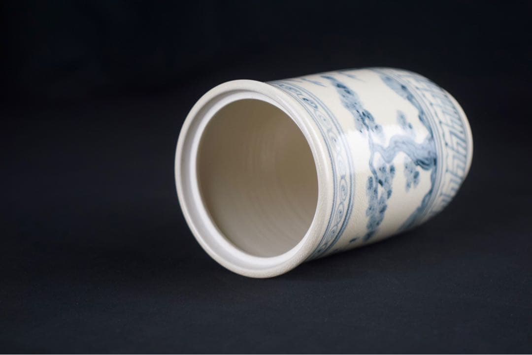 加藤唐三郎 造 染付 松竹梅 細水指 共箱 茶道具 中置