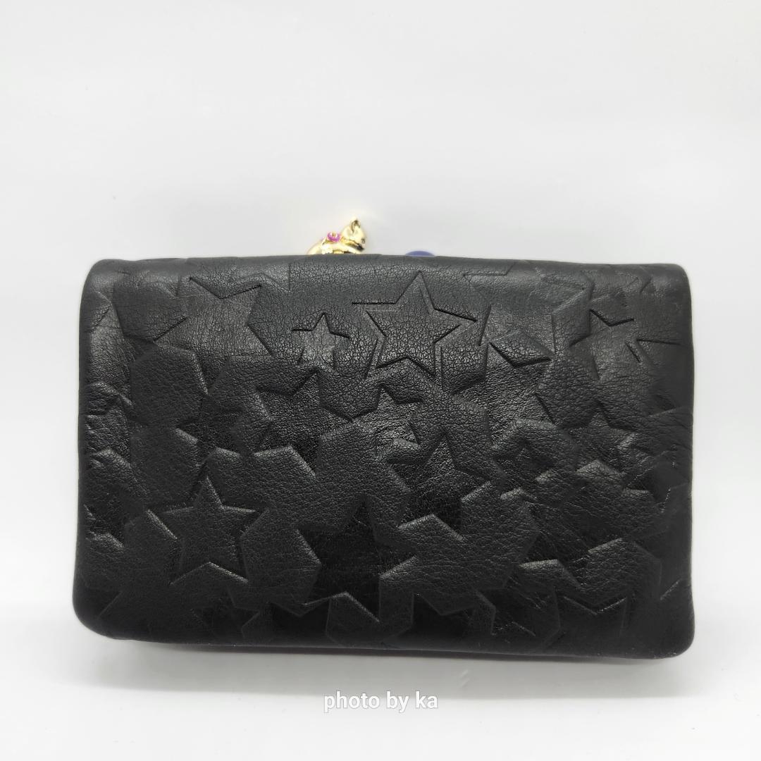ブラック 新品 アナスイ ANNA SUI がま口 折り財布 プレイングキャット