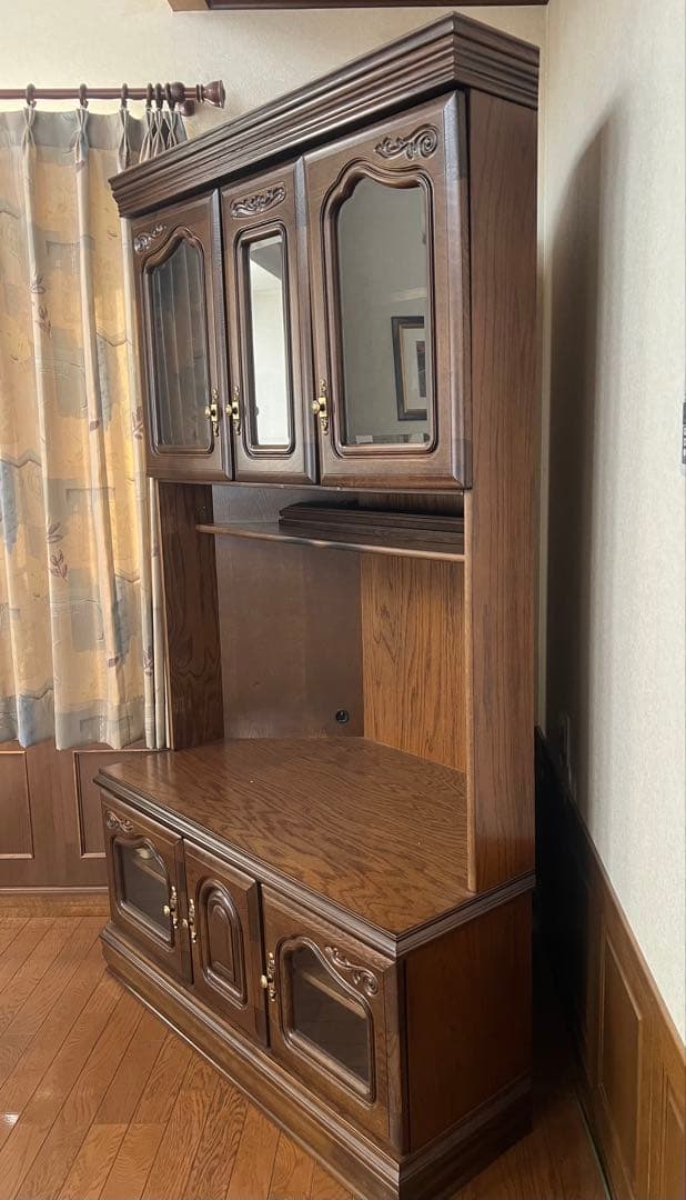 アンティーク木製コーナー用テレビ台　 ダークブラウン