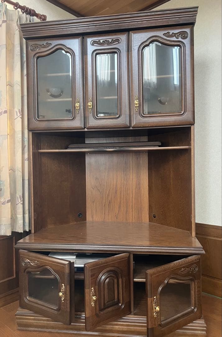 アンティーク木製コーナー用テレビ台　 ダークブラウン