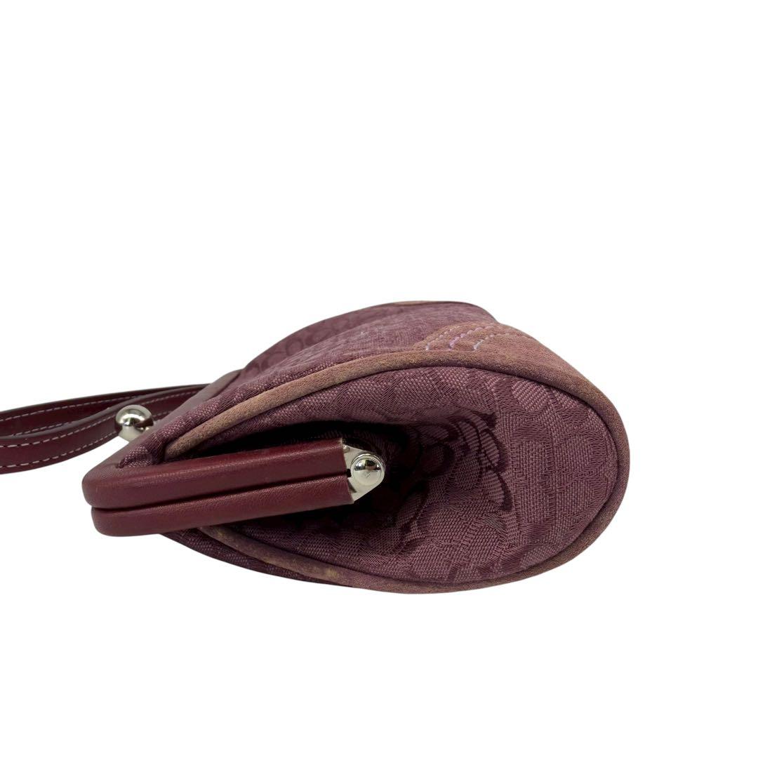 美品 COACH ポーチ がま口 シグネチャー キャンバス パープル