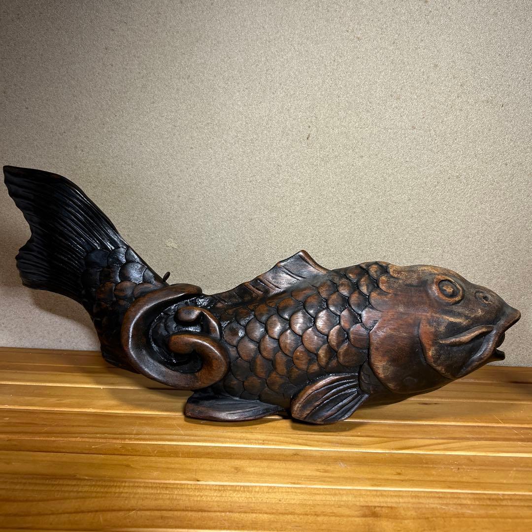 超メルカリ市　木彫　囲炉裏　自在鉤　魚横木　アンティーク　全長約４４cm
