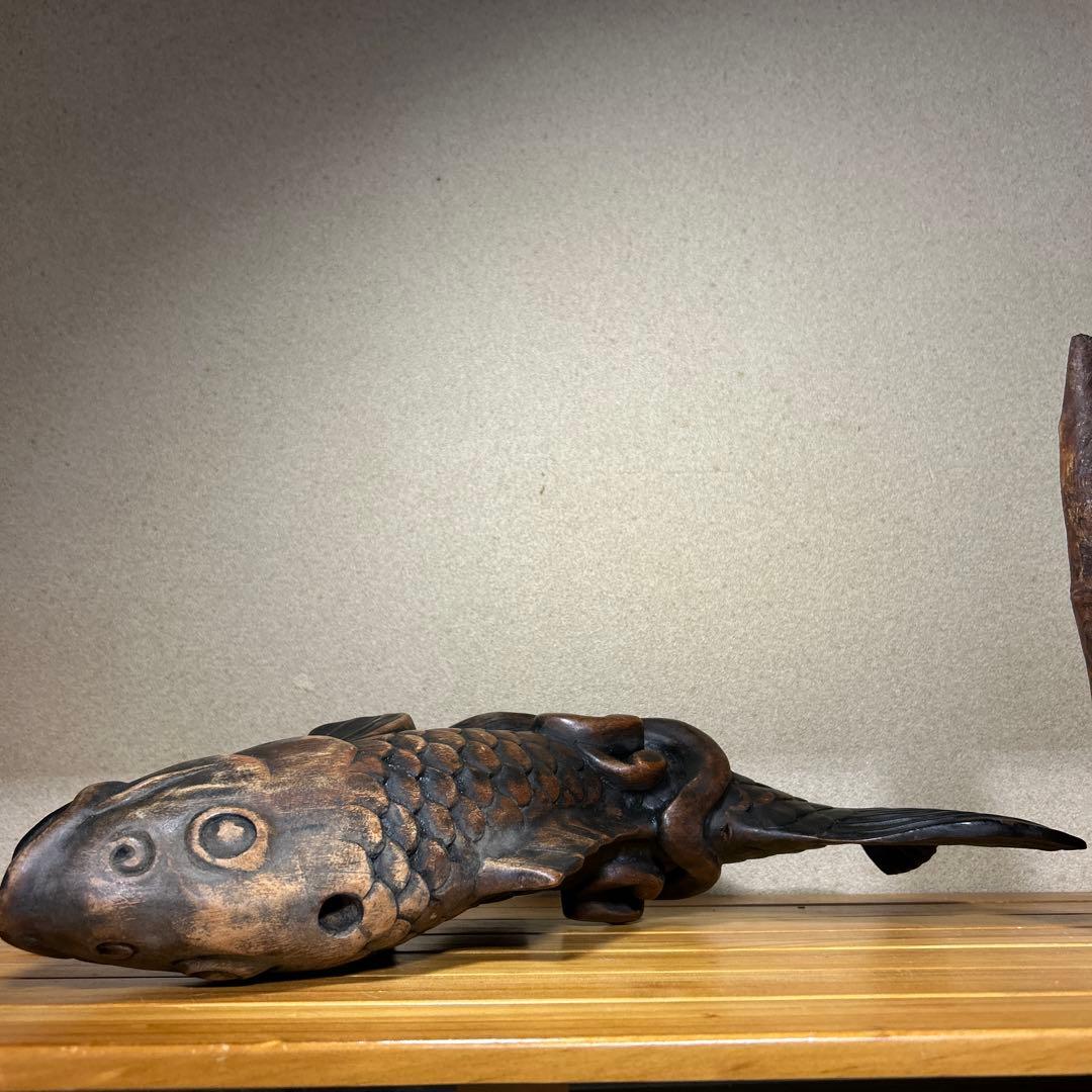 超メルカリ市　木彫　囲炉裏　自在鉤　魚横木　アンティーク　全長約４４cm