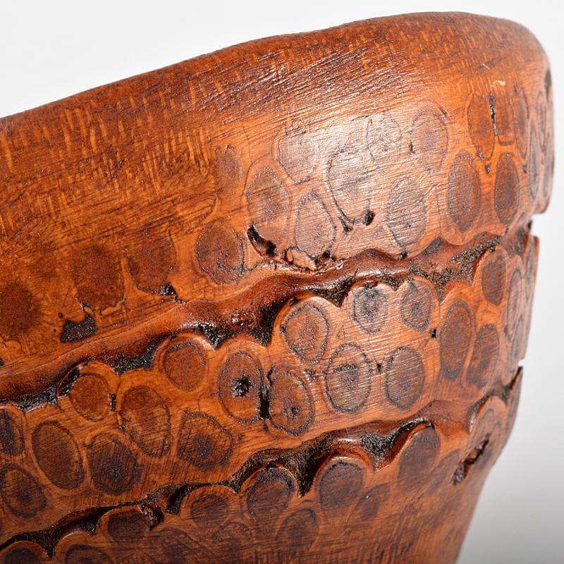 茶道具　漆塗　竹根製　茶碗　朱漆銘あり　M　R5610