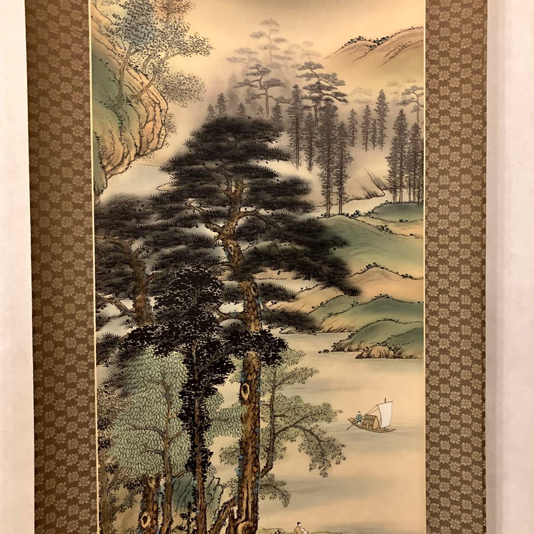 野田雲堂　「青緑湖畔之図」　掛軸　共箱付き