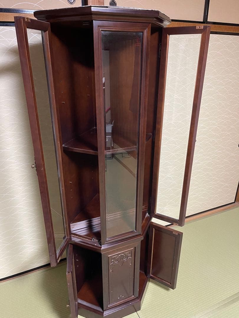 【貴重品】昭和レトロ 木製アンティーク調 ディスプレイキャビネットガラスケース