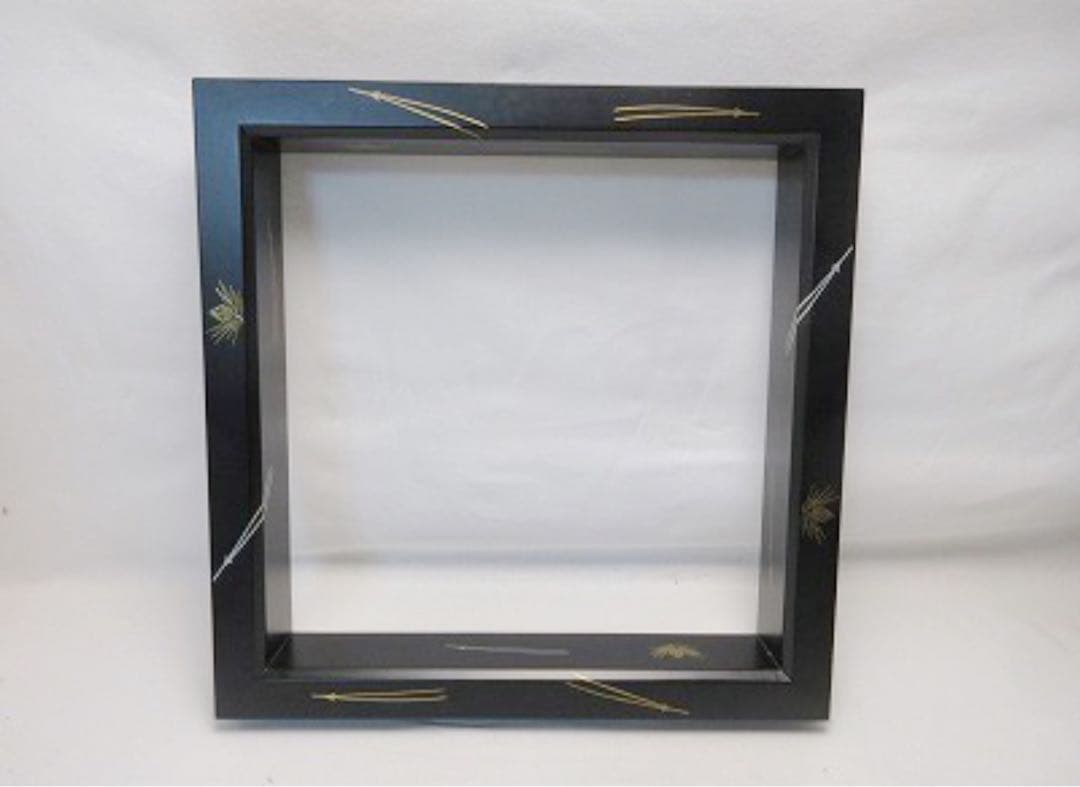 未使用 茶道具 野々田式 組み立式 炉壇 L807 炉蓋付黒塗松葉蒔絵 炉縁元箱