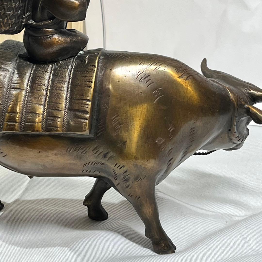 青銅製 置物 立牛童子 高岡伝統工芸士 瑞峰作 十牛図 騎牛帰家