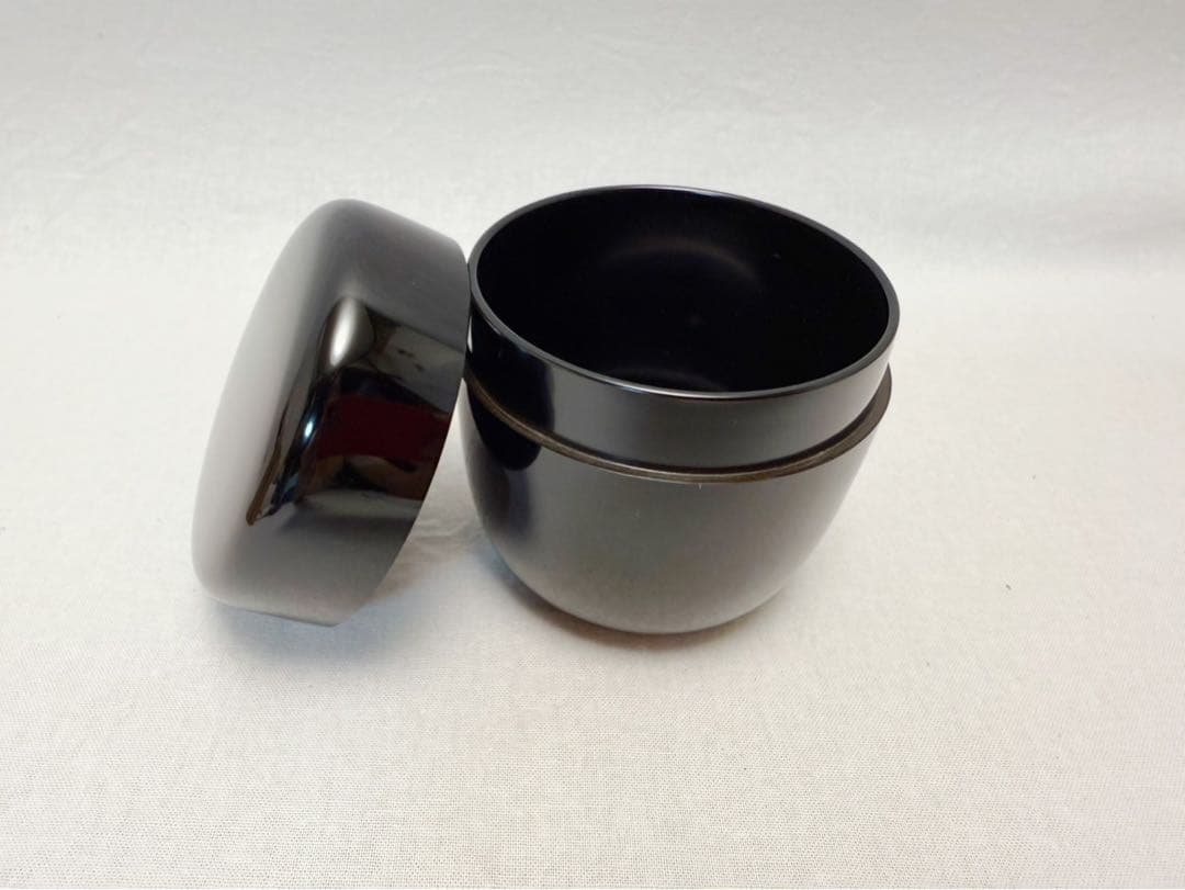 未使用 茶道具 輪島塗 木製 無地大棗 仕覆付 蓋内部 サイン 作家不明 共箱