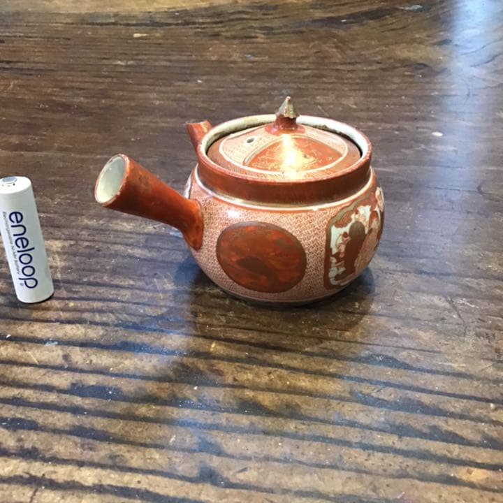 小野窯　赤絵細密唐人画急須　江戸時代