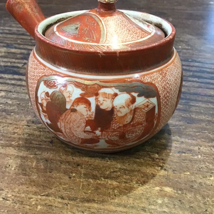 小野窯　赤絵細密唐人画急須　江戸時代