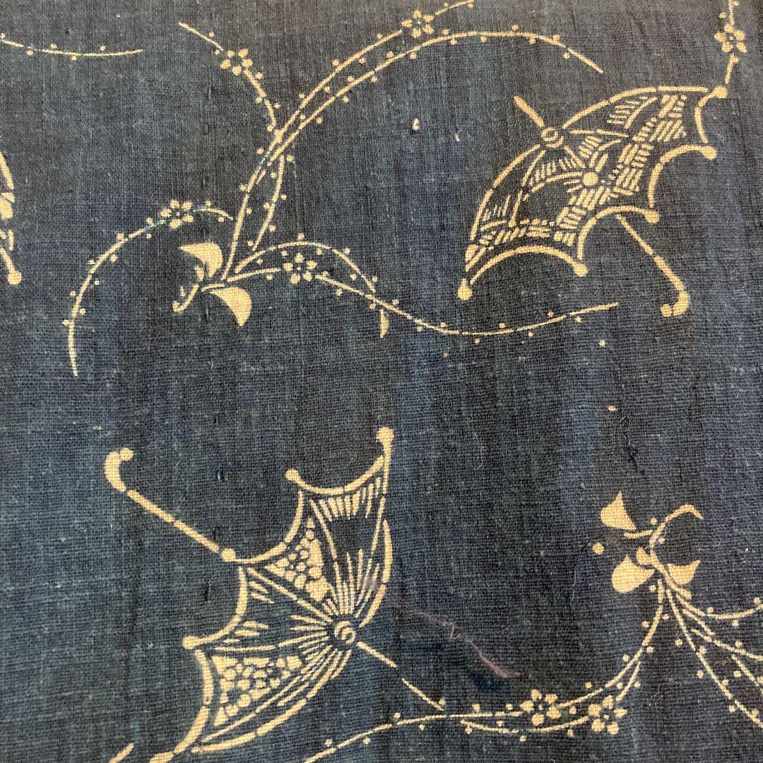 古布　半襦袢　両面染め　型染　藍染　袖無し　日傘　ハイカラ　パラソル