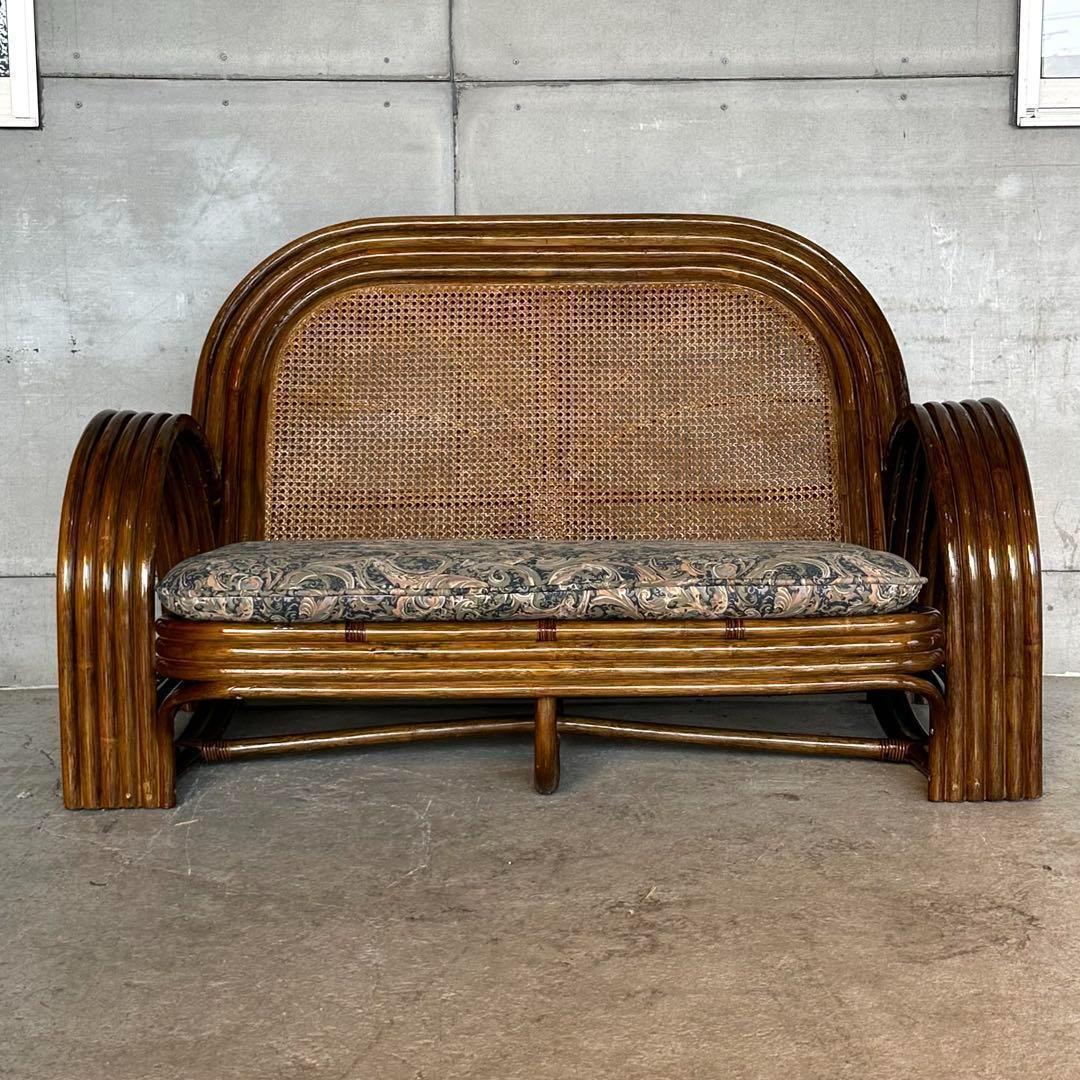 ✿アジアンリゾートポップ✿籐フレーム 2人掛け　ラブソファ　オールドラタン