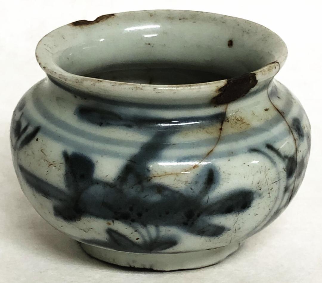 明時代 呉須染付唐草紋様小壷 青花 ウブ品 発掘品焼物 入手困難 WWTT193