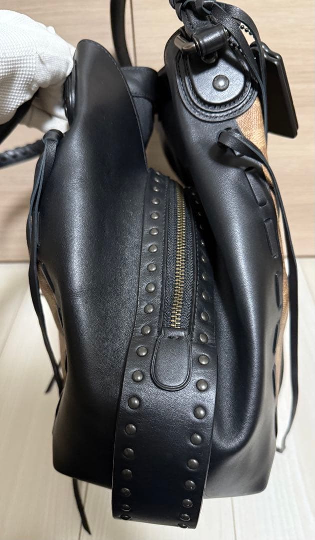 【美品】COACH イーディーショルダーバッグ シグネチャー レザー フリンジ