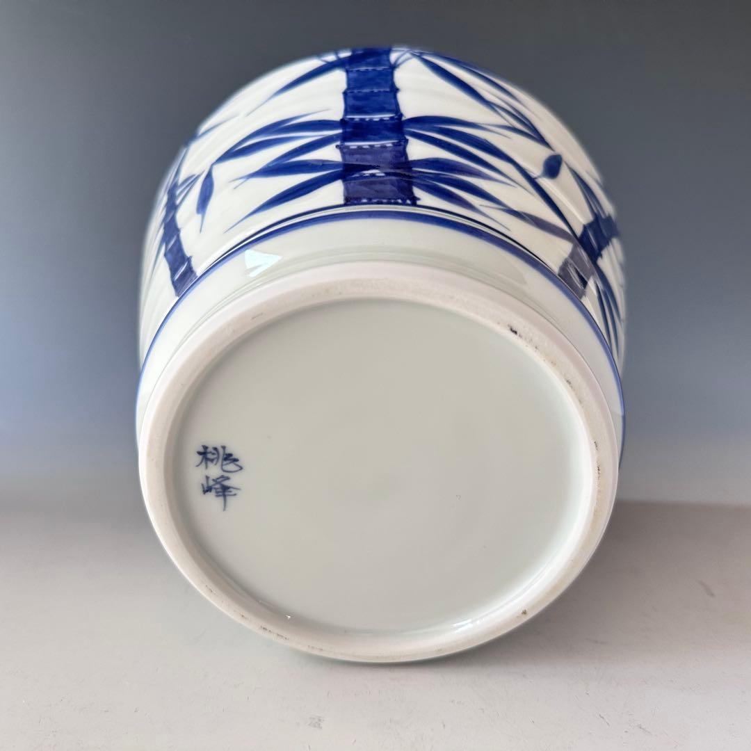 茶道具　染付　竹　水指　蓋赤絵　手塚桃峰　共箱　京焼　茶会　稽古　棚