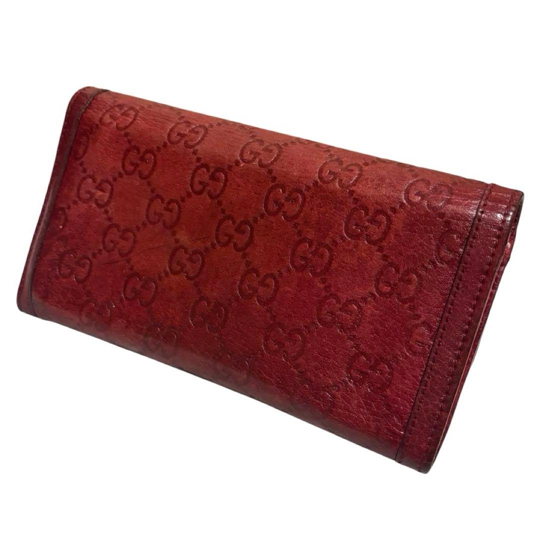 人気　グッチ　長財布　GGシマ　レザー　レッド　GG柄　インターロッキング