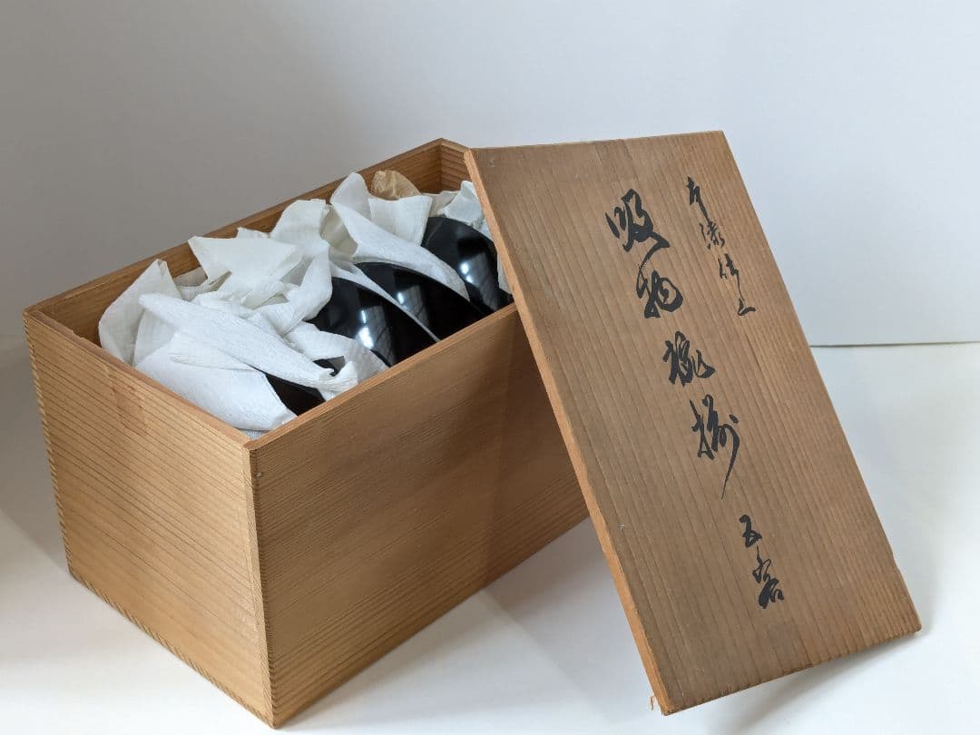 【未使用】本漆仕上げ　時代椀　会津塗　黒　芙蓉　吸物椀　三越　伝統漆器　5客