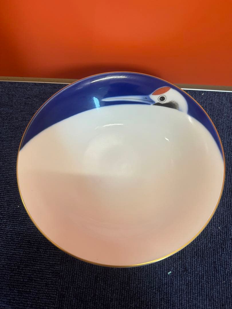 1638 深川製磁　鶴文　菓子鉢　金彩　未使用