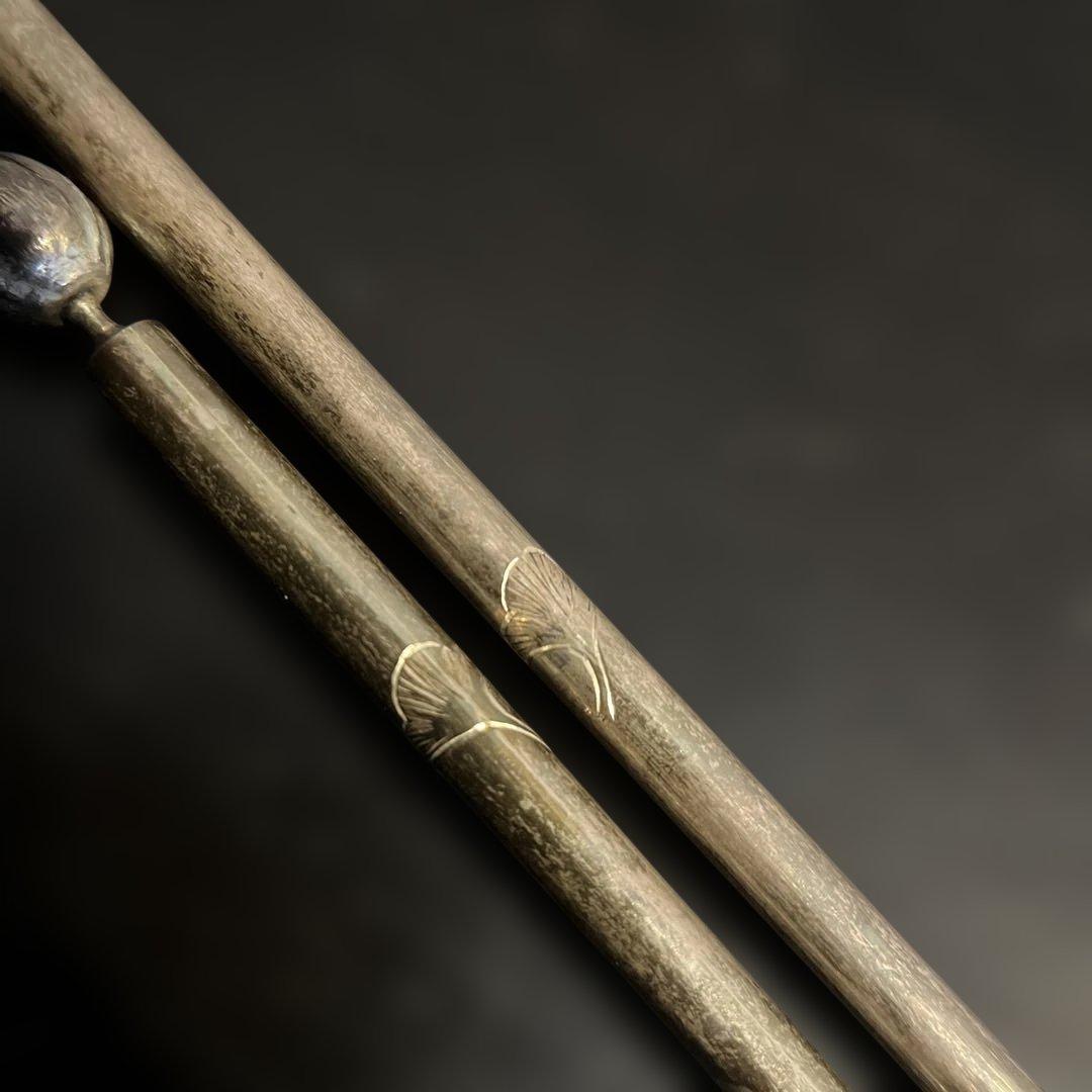 円能◯好　南鐐　銀杏頭火箸　銀製　茶道具　共箱　送料無料　総重量51.4g