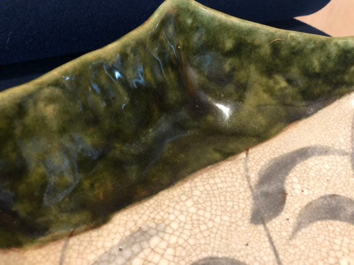 霞仙窯　織部　瀬戸赤津焼　六角大鉢　盛り鉢　貫入