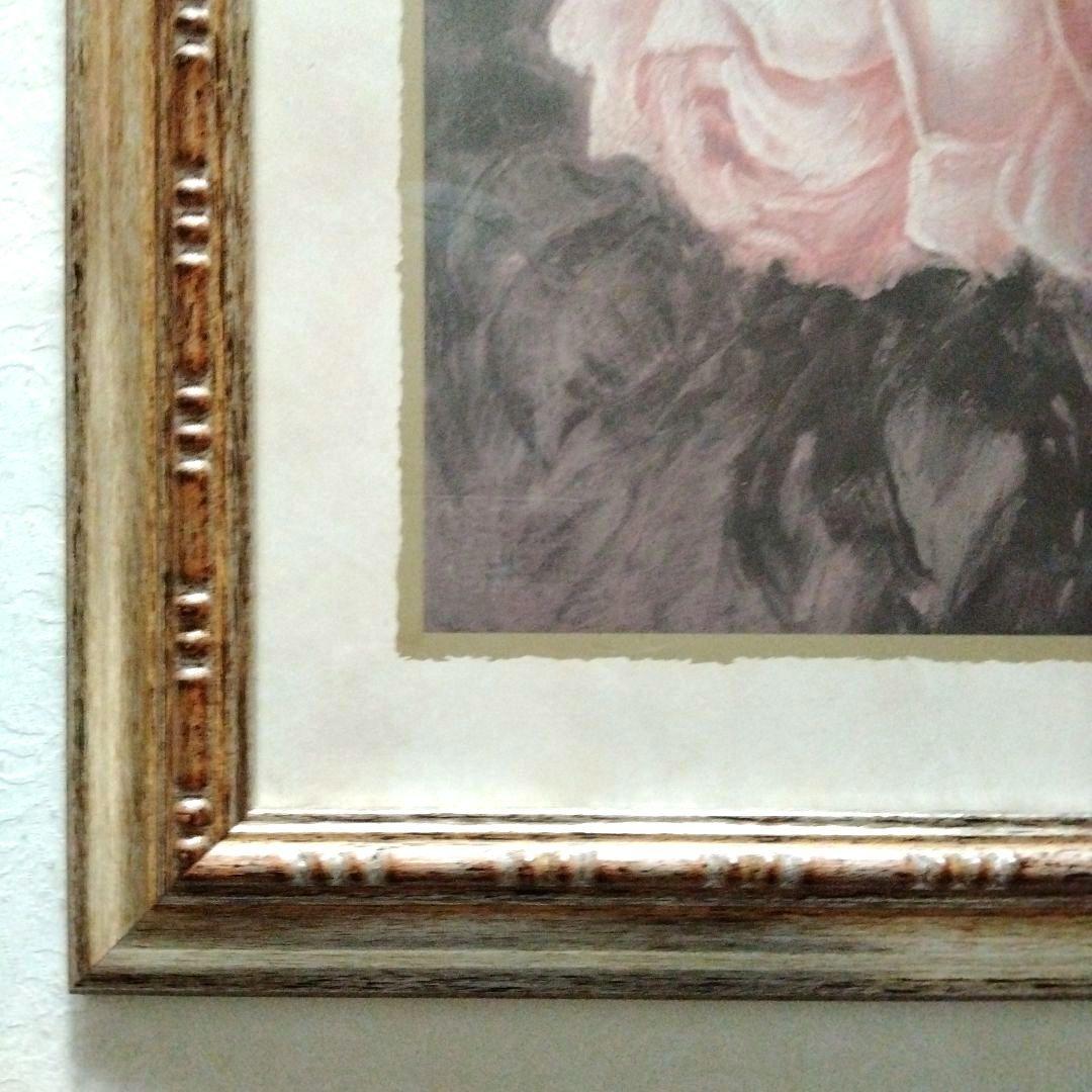 大型バラの絵画　装飾的ゴールドフレーム　金色額縁　アンティーク　イタリア製