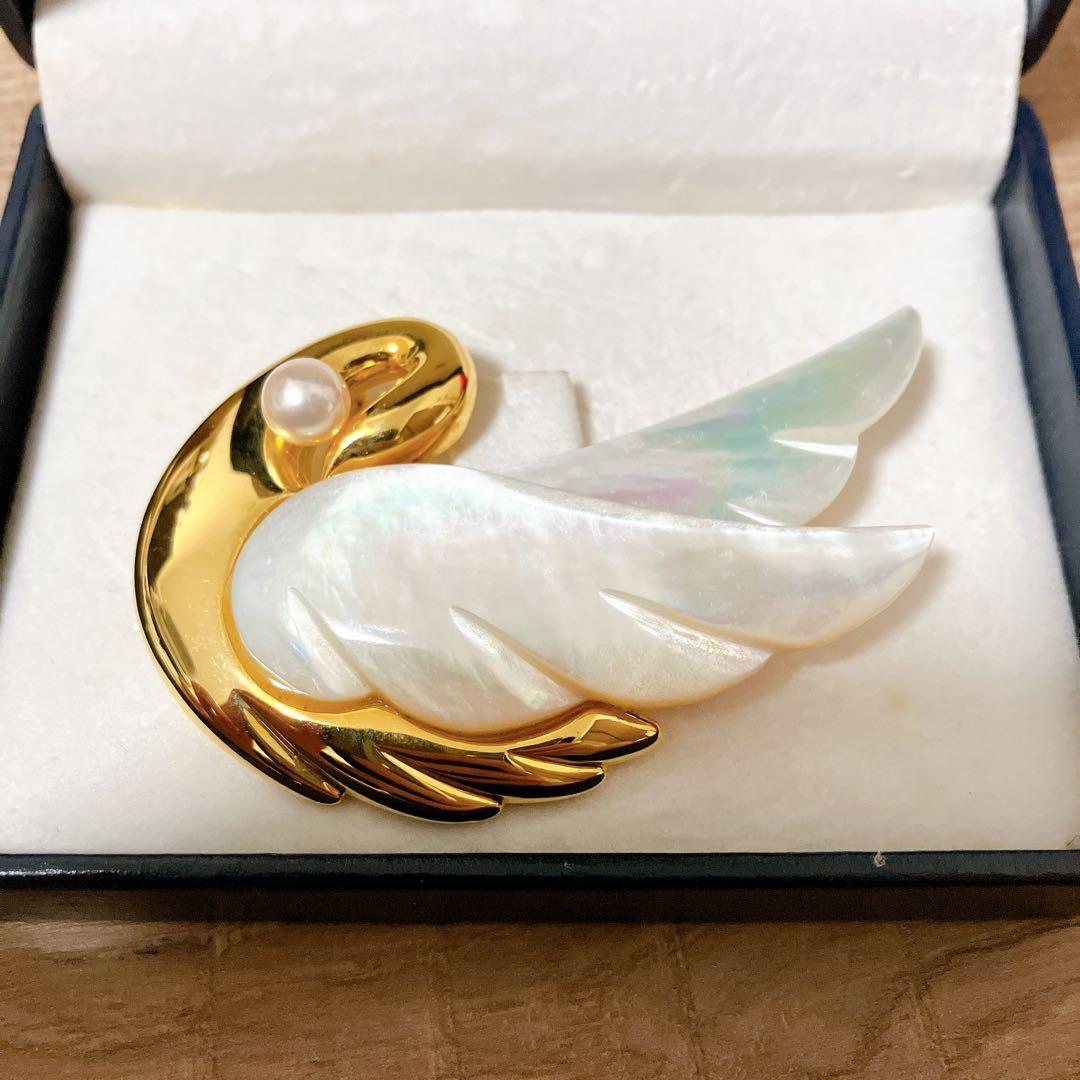 【美品】タサキ　田崎　ブローチ　スワン　白鳥　パール　フォーマル　ゴールド