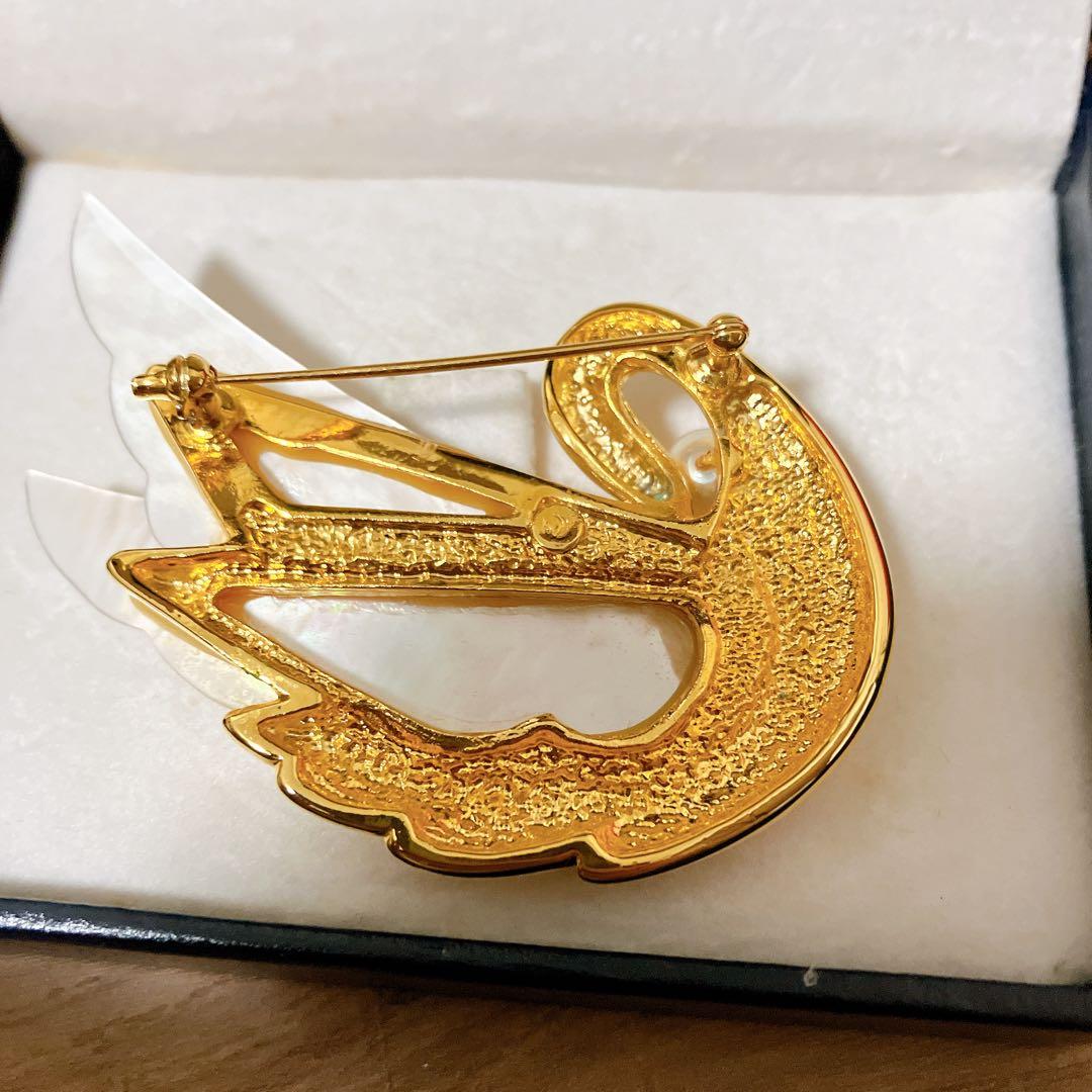 【美品】タサキ　田崎　ブローチ　スワン　白鳥　パール　フォーマル　ゴールド