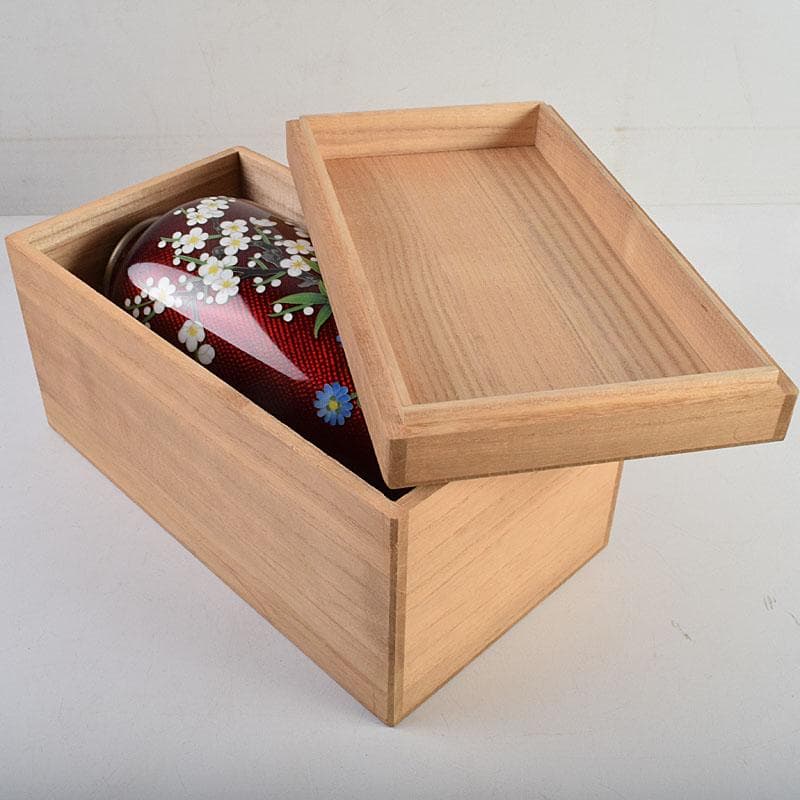 七宝焼　赤透釉　四君子文　花瓶　共箱　M　R9450