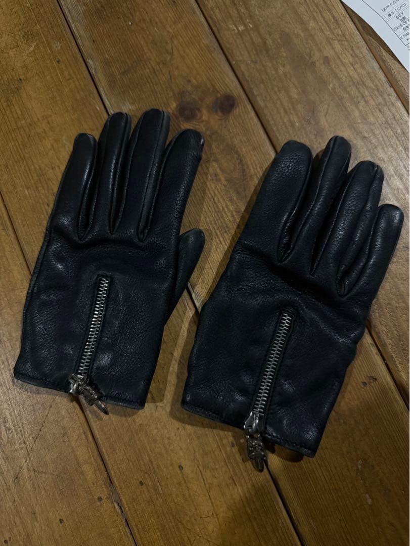CHROME HEARTS ダガー ジップ レザーグローブ ブラック