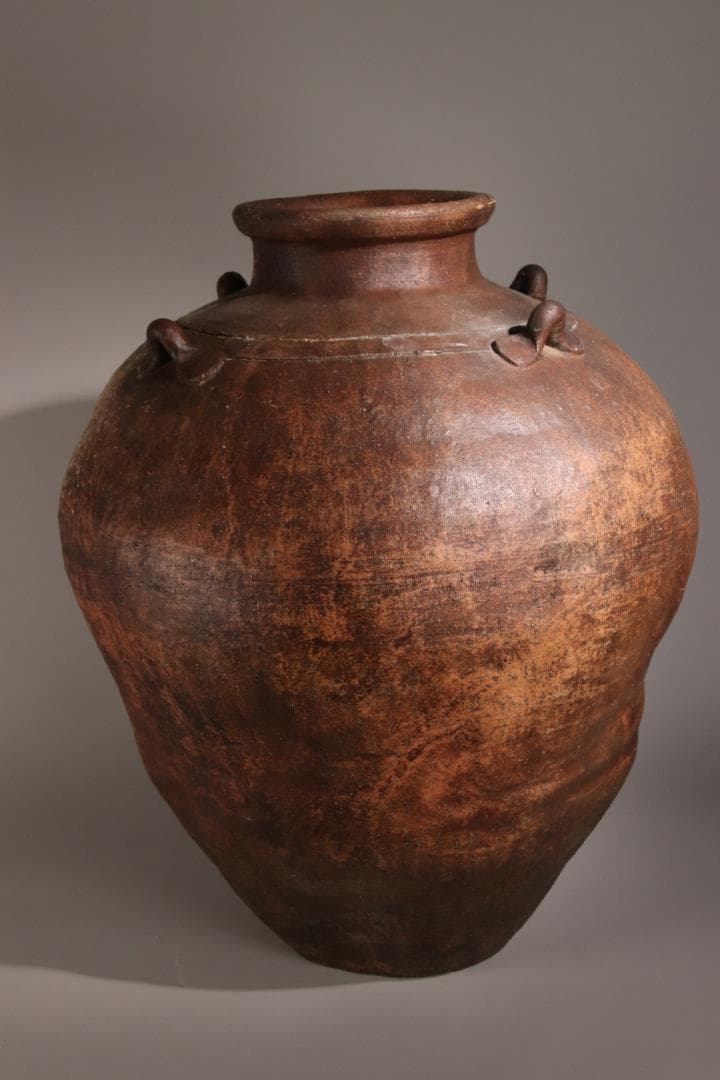 江戸初期　古越前　四耳壷　四耳子　壺　高さ38.5㎝　花器 花瓶　BE793