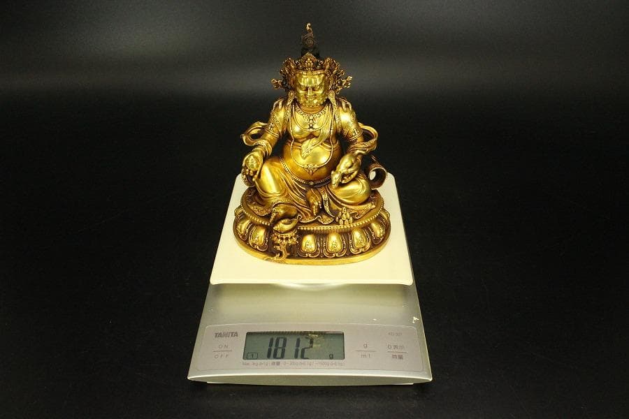 中国美術 銅鍍金黄財寶天王 永楽年製 文字 チベット仏 仏教(HA526)