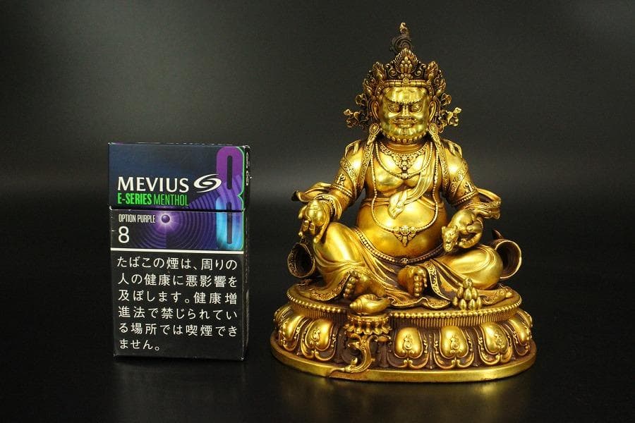 中国美術 銅鍍金黄財寶天王 永楽年製 文字 チベット仏 仏教(HA526)