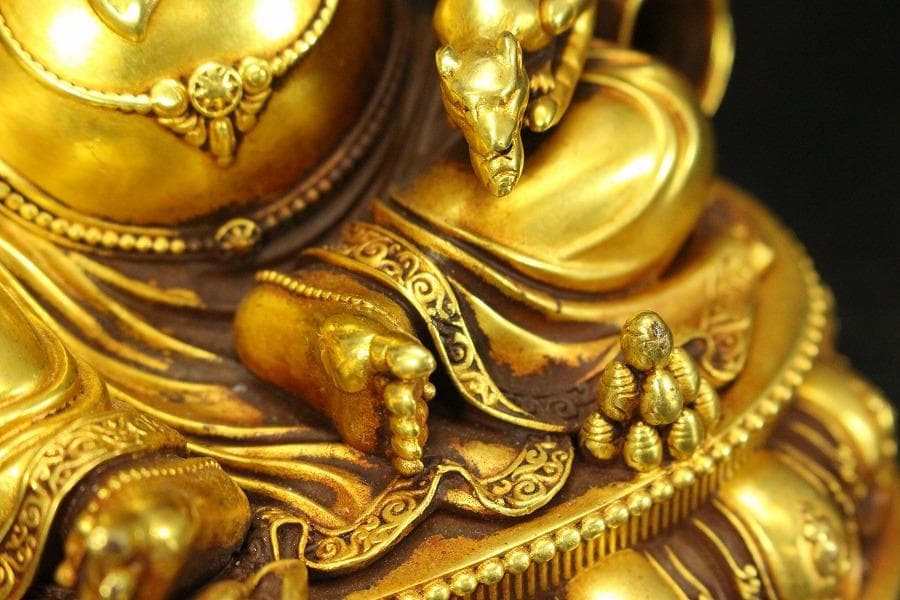 中国美術 銅鍍金黄財寶天王 永楽年製 文字 チベット仏 仏教(HA526)
