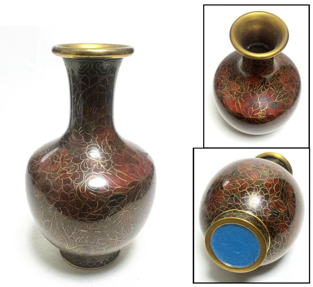 琺琅彩 七宝花紋瓶 七宝焼 一輪生 銅製 時代物 唐物 骨董 WWST019