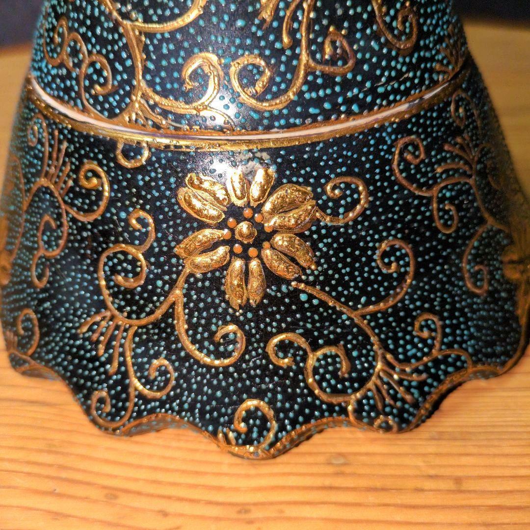 希少 薩摩焼 骨董 円錐形 16.5cm 香炉 九谷金彩青粒鉄仙 唐草 茶道具