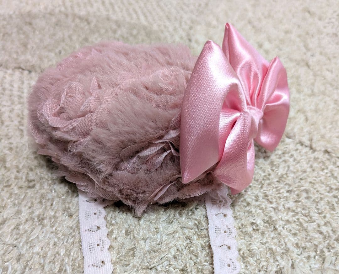 オーダー可能　ピンクのバラ模様ファーケープ＆ファーベレー帽　ハンドメイド