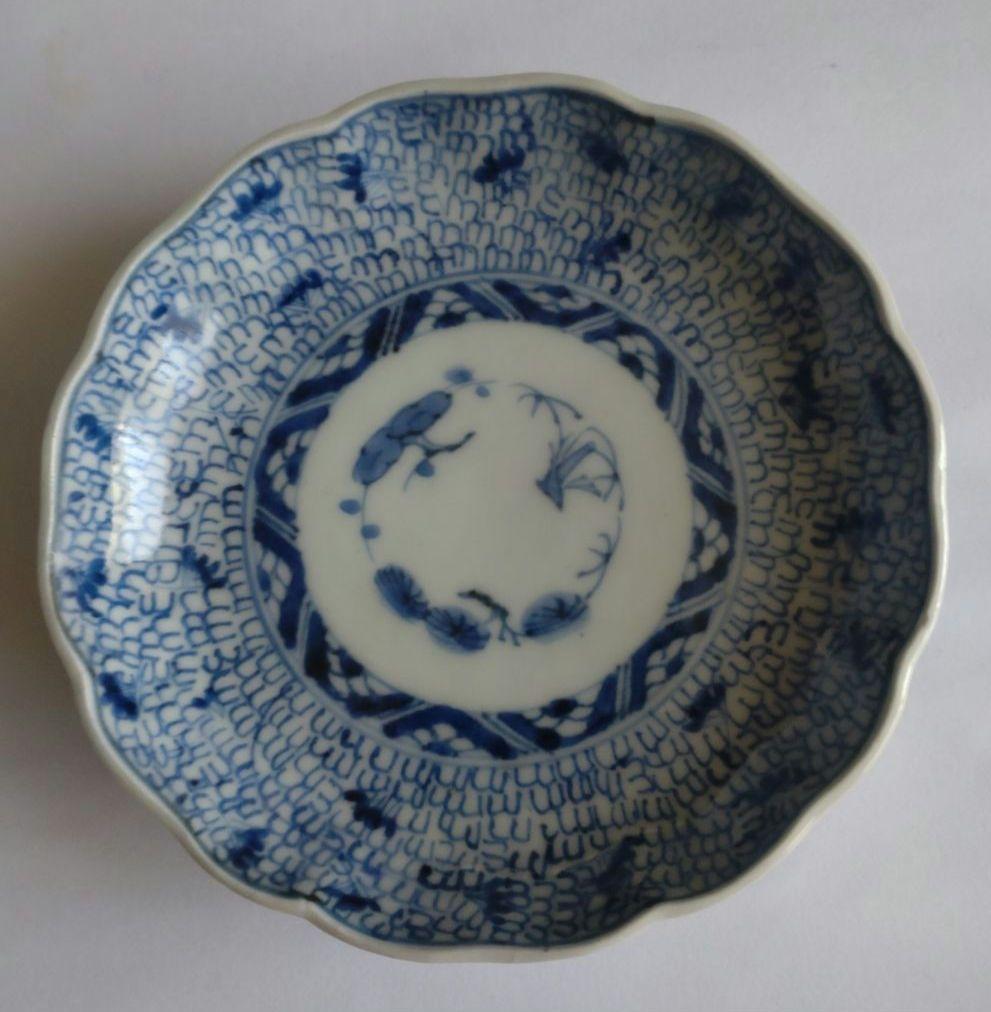 古伊万里　染付　微塵唐草文　小皿　骨董　アンティーク