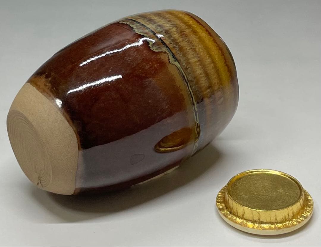 高取喜恵　肩衝茶入　高取焼　四方桟共箱　栞　yy14