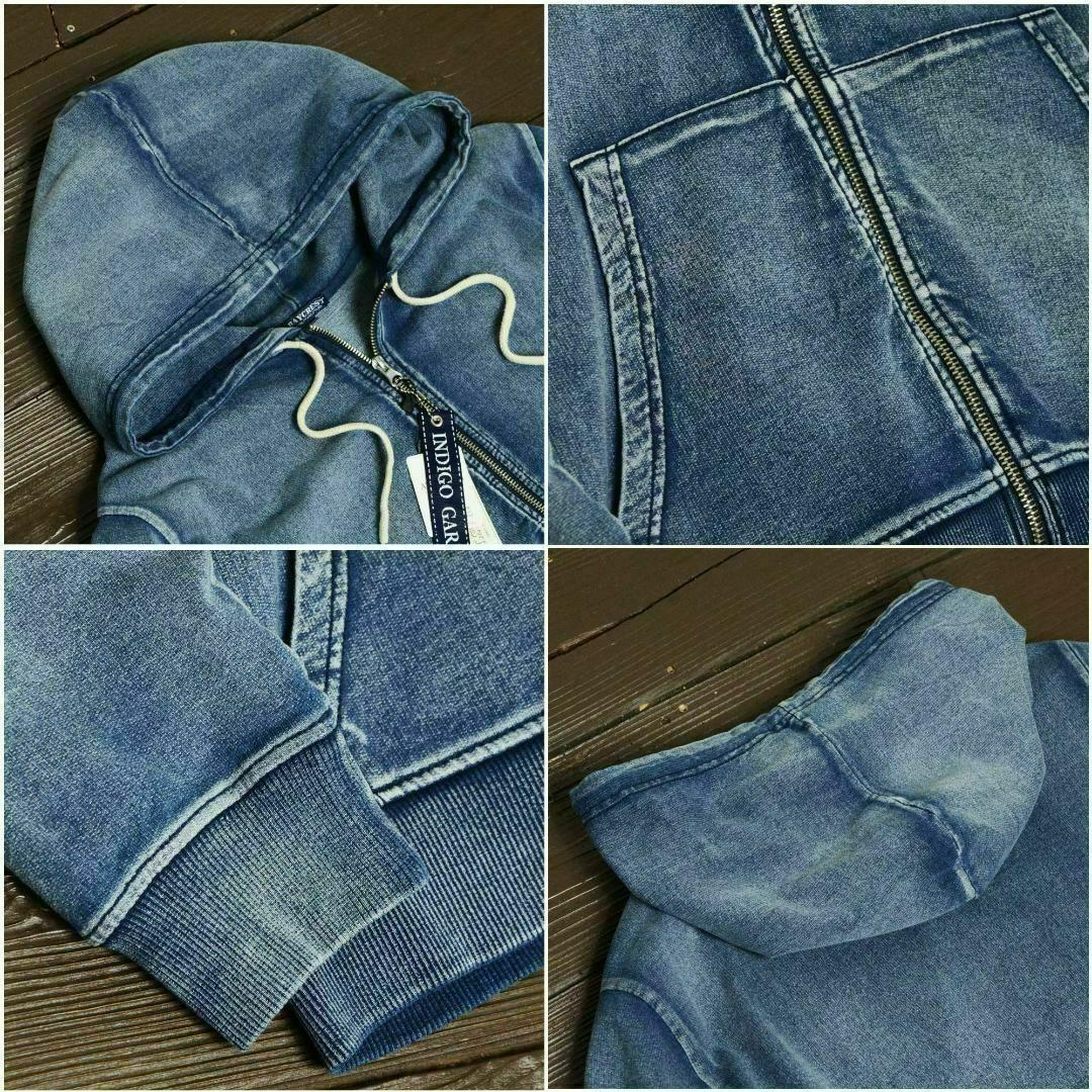 伸縮■カットデニム セットアップ青Lスウェット ジョガーデニム+パーカー