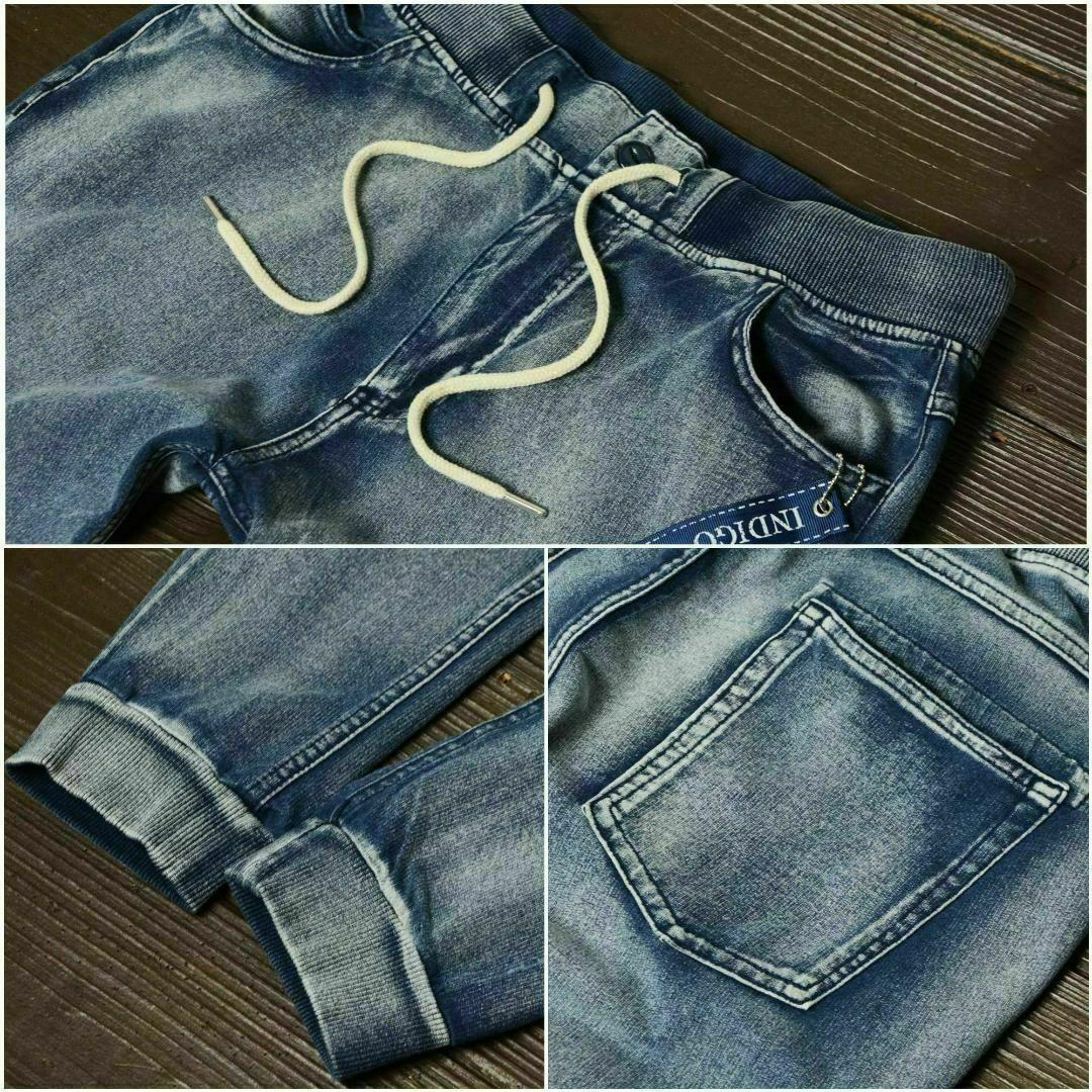 伸縮■カットデニム セットアップ青Lスウェット ジョガーデニム+パーカー