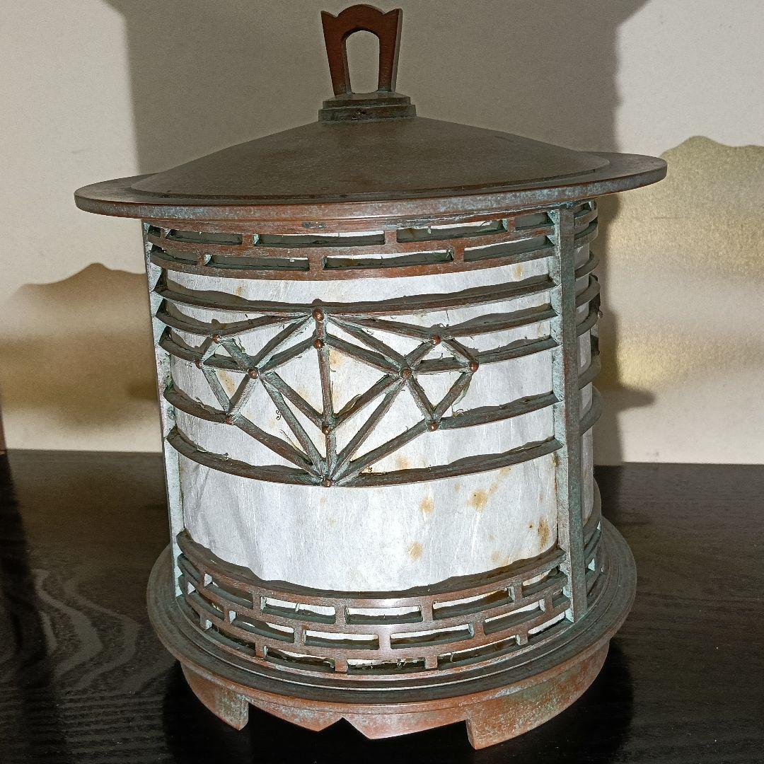 AN46 高岡銅器 名工 釣燈籠 釣灯籠 幾何文透かし 円筒型 青銅 共箱