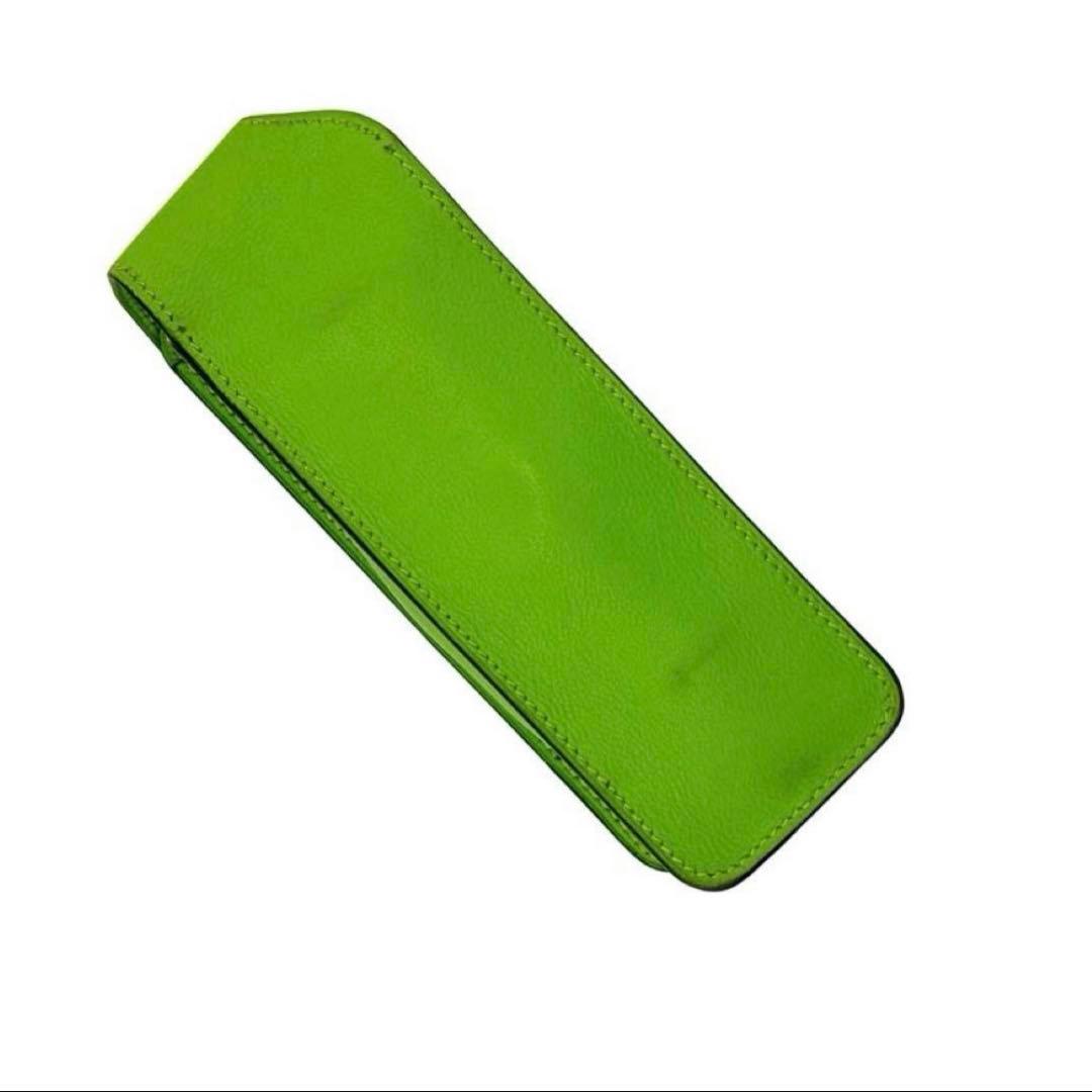 エルメス ペンケース マルチケース ポーチ 小物入れ □C刻印 レザー グリーン